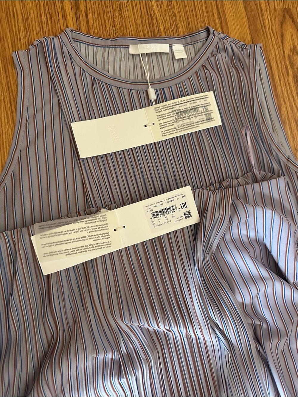 Boss Blue and Brown Striped Pleated Skirt Set